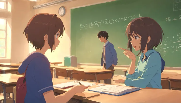 In the classroom，A boy and a girl are arguing