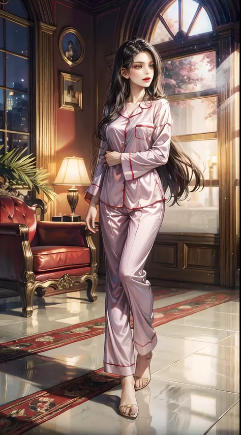 Woman, Satin Pajamas, Full Body --auto