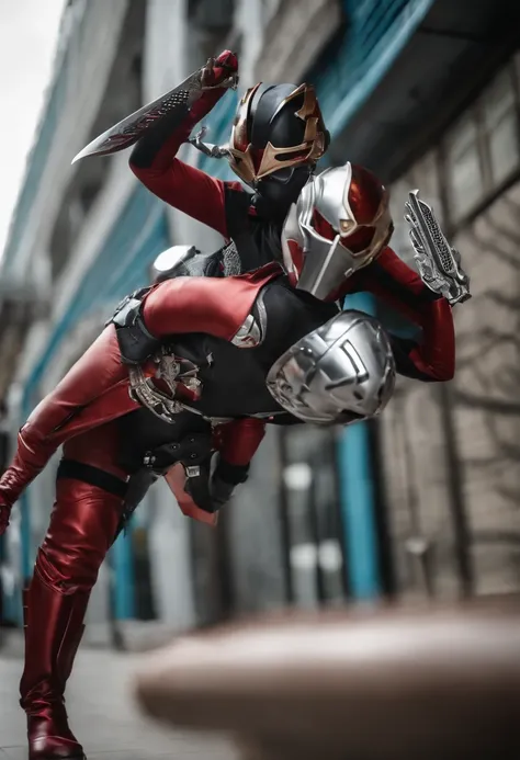 （（Girl Kamen Rider）），（（Steel Body Armor）），（（Transformation belt with knife holster）），（（（Full face mask made of steel））），（（（Leather bodysuit））），