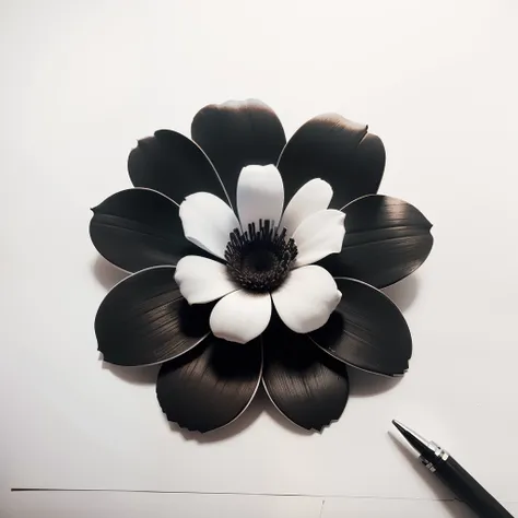 Desenho minimalista de uma flor em preto e branco