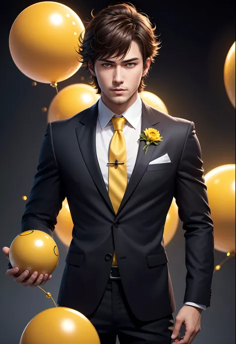 A high resolution， shadowing，best_quality，detailed， 8K， extremely_clear， photore，Handsome， Sharp focus， HDR，
A half body，cool guy，Yellow people，二重まぶた，Half-tied balls hair