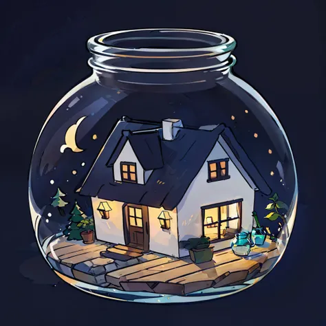 A glass jar with a cottage inside it