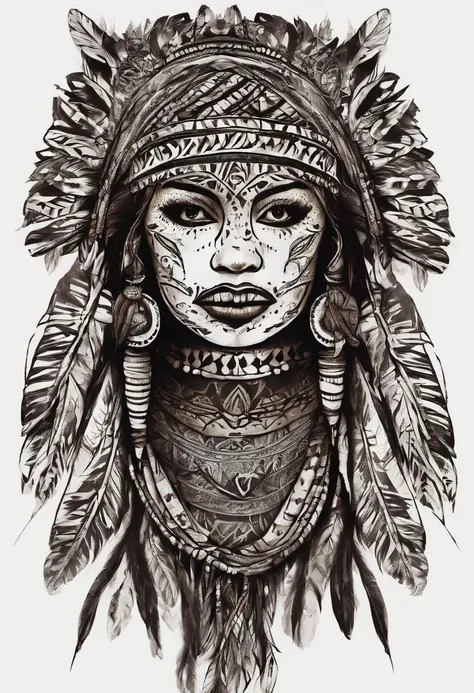 Female tribal with face paint, with tribal outfit