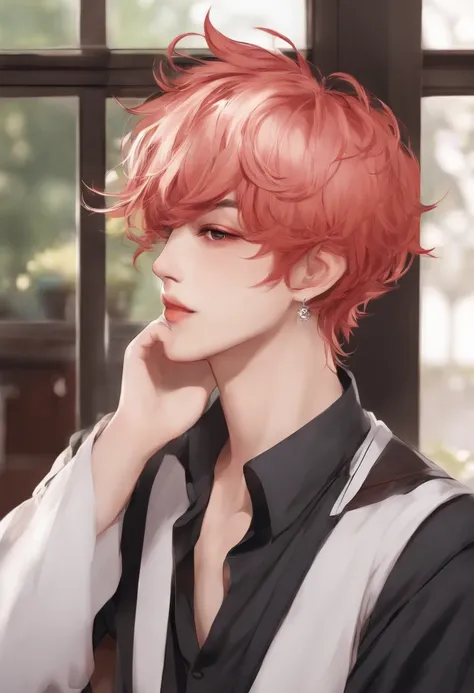 anime guy with red (k-pop bts hair style), 62 ft, white skin