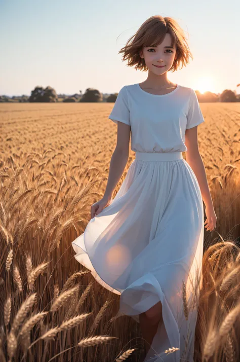 young australian girl walking through a wheat field, {{{wide angle shot:1.2}}}, {{{full body shot:1.2}}}, {best quality}, {{masterpiece}}, {highres}, extremely detailed girl, teenager, australian, {{{pale skin}}}, {{{detailed face}}}, {anime}, {{perfect an...