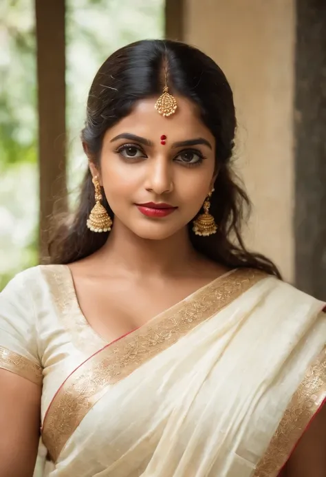 sexy, big boobs, kerala girl, white onam saree, standing on your feet,big cheeks