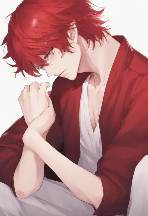 anime guy with hair(red gradient), 62 ft, white skin, (face)portrait