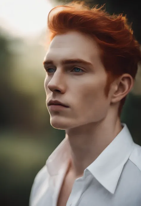 Guy, Red Hair, White Skin, Depressed Face, White Shirt.