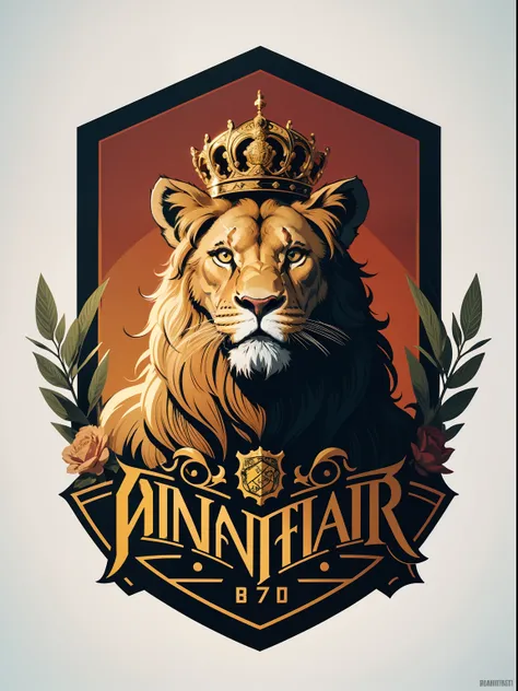 [Lion] Heraldic silhouette, logo masking style illustration, Directed by: Dan Mumford, Directed by: Greg Rutkowski, Por James Jean, fundo preto, Misterioso, arte de fantasia, Realistic, majestoso, ricas cores vibrantes, alto contraste, seamless water brand...