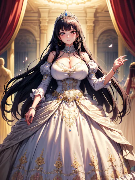 (masterpiece, best quality,extremely detailed,moe anime art style:1.2),1girl, (solo), cute, kawaii,digital art,((1 bling-bling anime princess wearing beautiful embroidery and jeweled gorgeous princess ballgown with voluminous full length hoop skirt)),((cri...