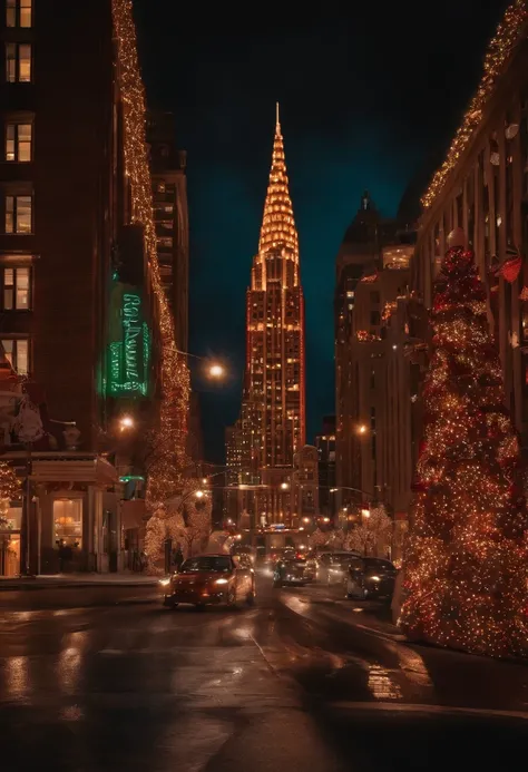 A bustling city of gingerbread skyscrapers, candy cane traffic lights, and chocolate car avenues