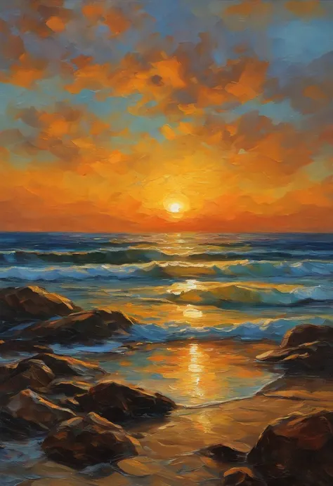 Malklossko、Painterly、Sunset over the sea、an oil painting、Evening、von gogh