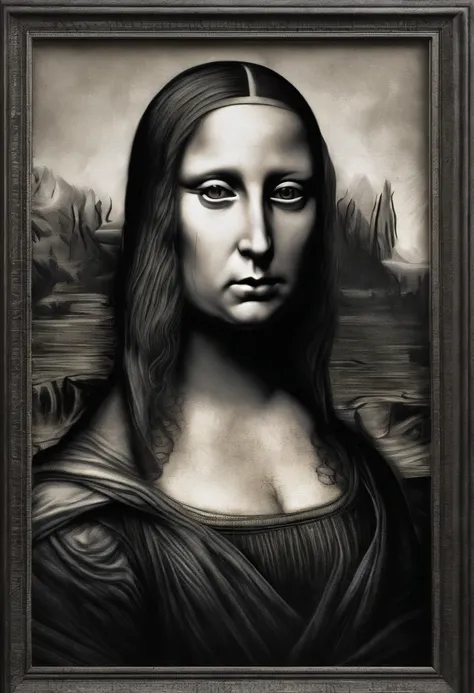 A sketch drawing of the mona lisa character, hyper-realistic, artistic, tudo preto e branco