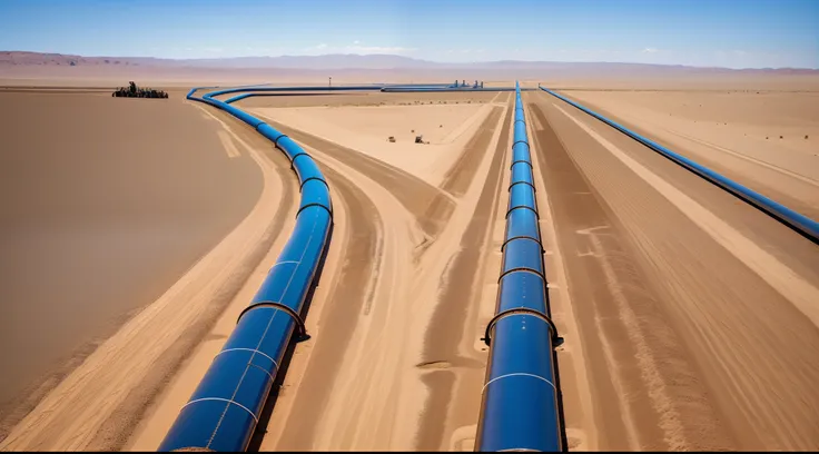 Crude oil Pipelines on field in desert with the sunny weather and sky is blue