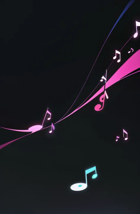 black background with a few musical notes and a treble, neon music notes, musical notes, music notes, music being played, music theme, phonk music background, music, graphic musicality, music in the air,  artistic depiction, desaturated. minimalistic backg...