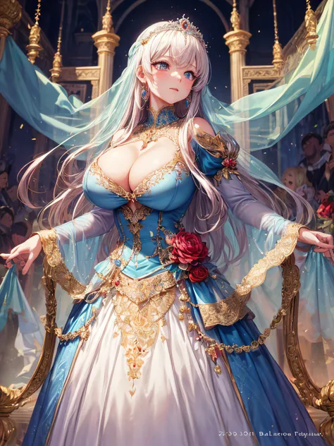 (masterpiece, best quality,extremely detailed,moe anime art style:1.1),1girl, (solo), cute, kawaii,digital art,((1 bling-bling anime princess wearing beautiful embroidery and jeweled gorgeous princess ballgown with voluminous full length hoop skirt)),((cri...