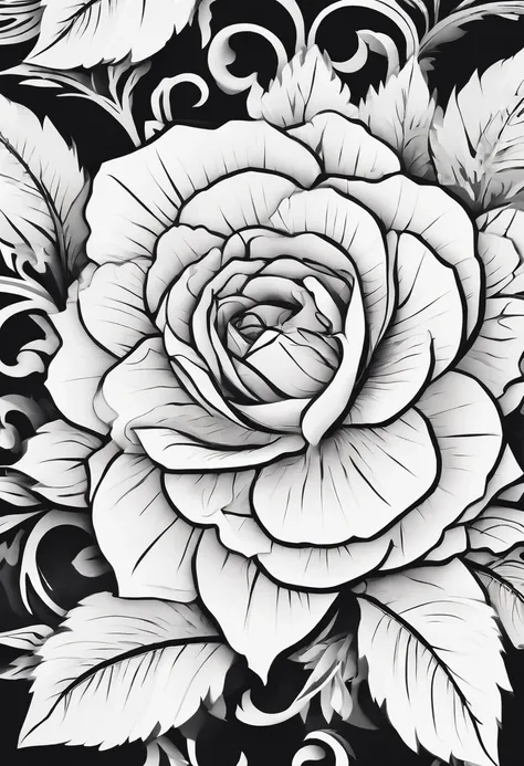 Best quality, black and white rose flower, fine ink line art, comic style, beautiful line art, black and white comic style, manga style, manga art style, pencil and ink drawing (1.1), black and white coloring, blank background.