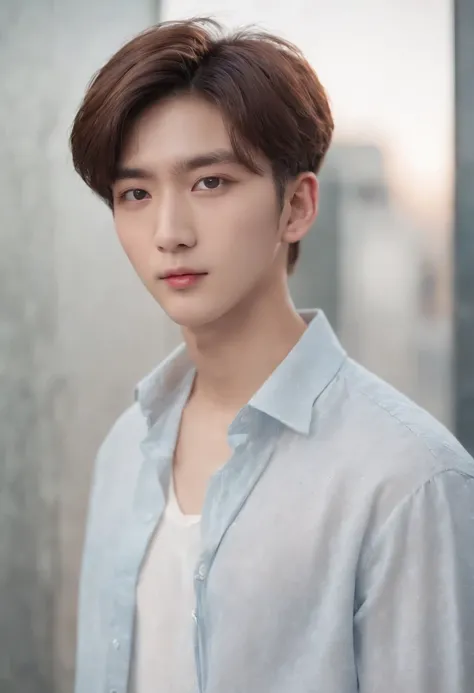 um homem com um colar e uma blusa, Standing facing min,  de um fundo branco, Cai Xukun, Yanjun Chengt, , ele tem cabelos castanhos curtos e cacheados, Inspirado em Jeonseok Lee, he has an elongated head shape, XQC, com o mesmo penteado, solid background