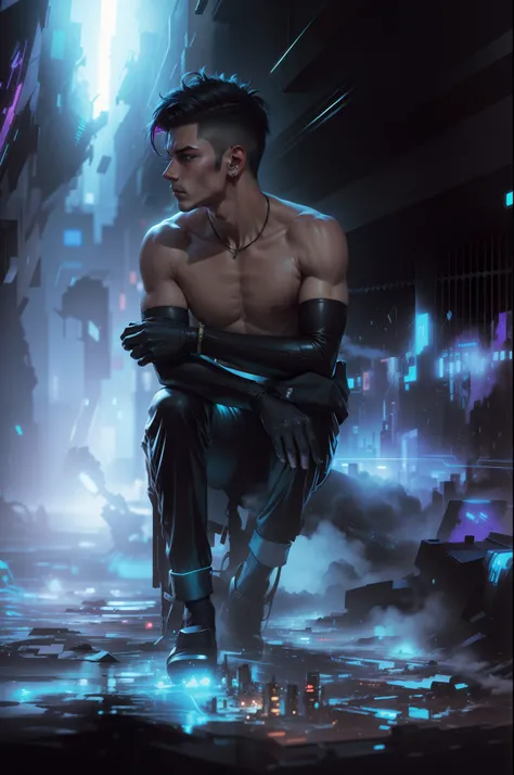 Change background to cyberpunk, handsome boy, realistic