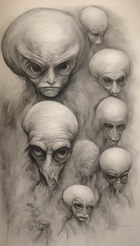 Drawing of alien babies，estranho，rugido，sangue，The city was destroyed，de um real，Facial features are carefully described，textura de pele realista，Estilo escuro，profundidade de campos，Feixe alto，Luz Real，Traching de raias，OC rendering，hyper-realistic，melhor...