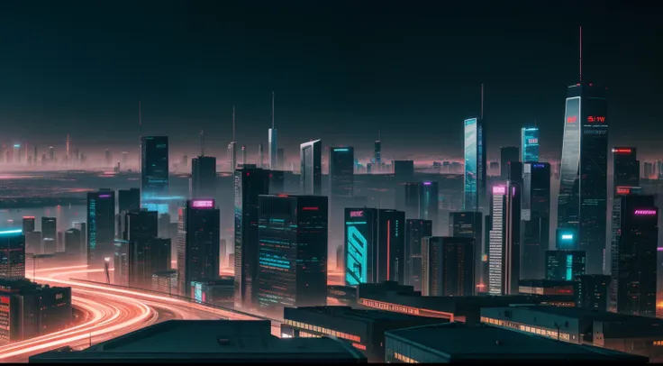 cyberpunk city, realistic skyline, cyber urban fantasy, vibrant, photorealistic, realistic, dramatic, dark, sharp focus, 8k