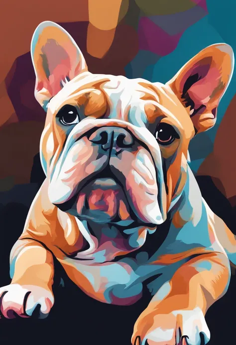 Close up do bulldog franc correndo no fundo colorido, Gatinho Digital, arte vetorial altamente detalhada, Jen Bartel, Estilo de arte impressionante, estilo de arte vetorial, arte do Adobe Illustrator, Arte de Alessandro Pautasso, Arte vetorial HD, Horse, a...