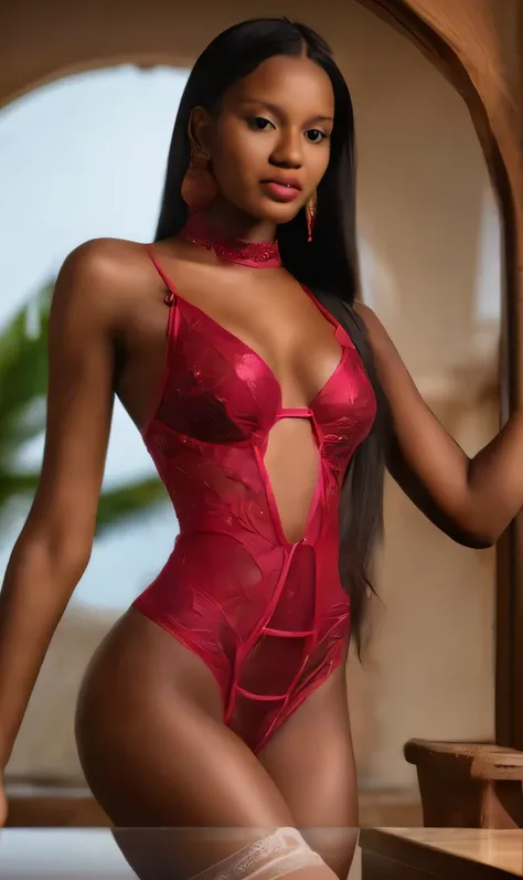 um close up de uma mulher em uma lingerie vermelha posando para uma foto, cativante e atraente, lingerie rendada, senhora sedutora, " sensual, terno de corpo vermelho, figura linda, corpo rosa, renda vermelha, sensual, lingerie, usando lingerie sexy, Linge...