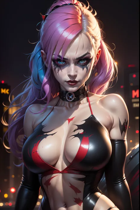 New York, time square, Harley Quinn, also known as Harley Quinn, is an iconic character from DC Comics. She is a former psychiatrist named Harleen Quinzel, who has become a criminal in love with the Joker. With her eccentric look, which mixes vibrant color...