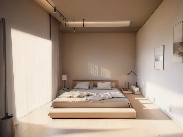 there is a bedroom with a bed and a large window, rendered in unreal 5, rendered in lumion pro, architectural visualisation, det...