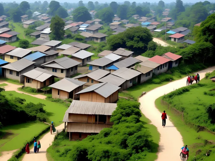 A village area , modern, Bangladesh  unbelievable combination, randomized placement,  cool seen