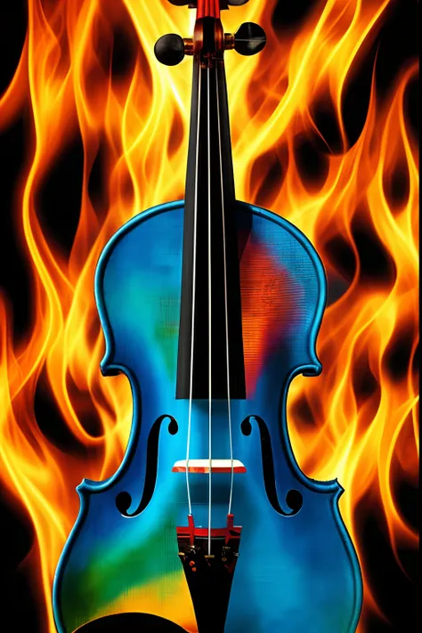 Painterly violin in a background of flames