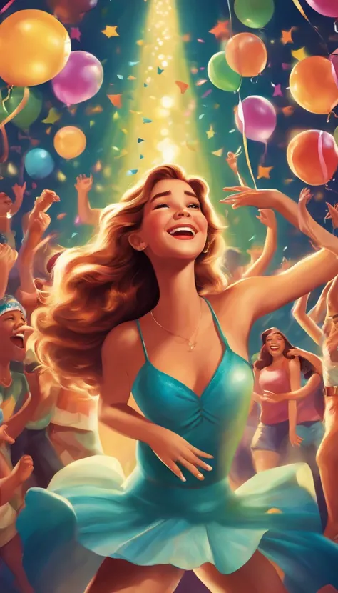 Poster artwork, illustration , Teens party, singing, boys and girls, dancing, happy, celebration, disney style, vibrant, dynamic, high resolution, 16k,