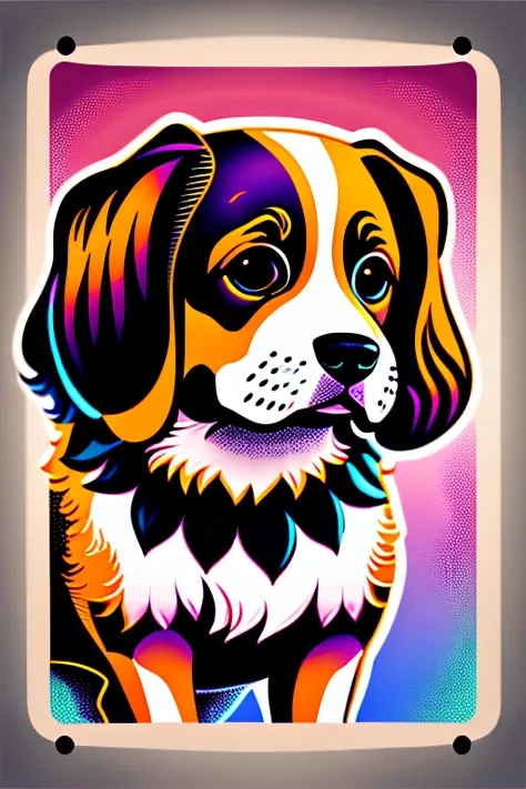 Drawing design of a dog in vector art, colores fuertes, alra definicion, fantasia, en fondo blaco, listo para estampar en camiseta, sin bordes. silueta completa.