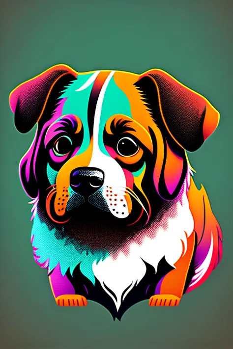 Drawing design of a dog in vector art, colores fuertes, alra definicion, fantasia, en fondo blaco, listo para estampar en camiseta, sin bordes. silueta completa.