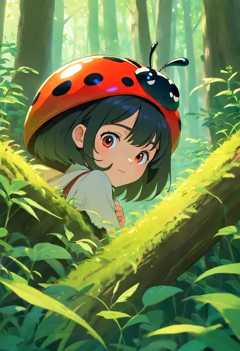 curious ladybug in the forest in 3d drawing