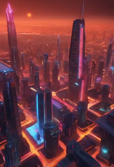 cyberpunked、futuristic cities、planet earth、Night view of cyberpunk lined with skyscrapers、neons、ＳＦart by、Utopian City、Megacities、dream、top-quality、​masterpiece、Beautiful cities of the future