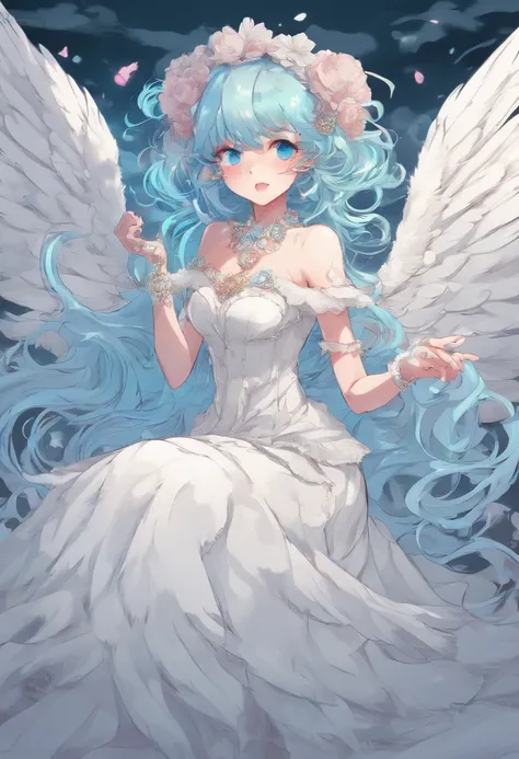 {qual}(masterpiece, best quality, ultra detailed, illustration), absurdres, best quality, Personage as the main perspective
{char}miku, (solo:1.5), 1girl, 5yo, cute, lovely, grateful smile, big bright eyes, (eyelashes:1.2)
{clothes}(white flowy ornate wedd...