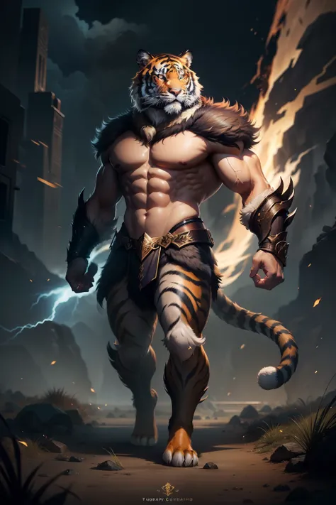 Fantasy art: thunderclap, Zodiac animals,The tiger is the guardian beast, Tiger body Tiger form