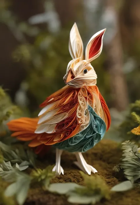 Paper quilling Peter Rabbit in the forest,Multidimensional origami stitch style illustration,Paper seam style animal chicken