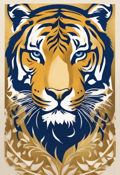 Paper Cuttings style，The Year of the Tiger，Golden-blue，Dont be red，، simple，Commercial posters，delight