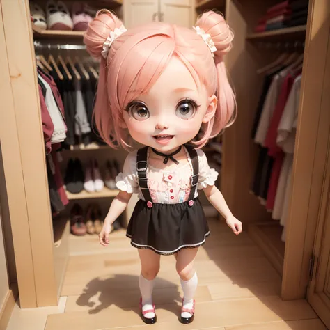 Cute Baby Chibi Anime,(((chibi 3d))) (Best Quality) (Master Price)、fashion modell、Chibi Walk-in Closet、Open your mouth and smile、A detailed face、Standing