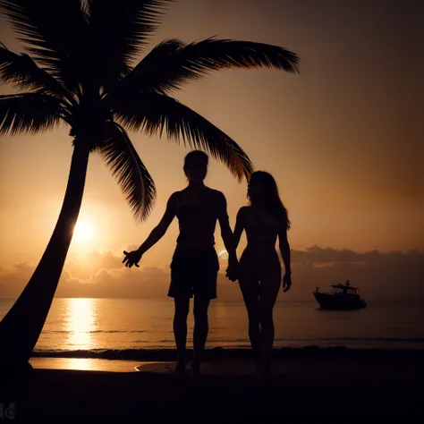 There are two people on the beach holding hands, gorgeous romantic sunset, Romantic!!!, romantic couple, Romantic, with sunset, on the beach during sunset, par, on the beach at sunset, in the sunset, in the sunset, with a sunset, on the beach at sunset, at...