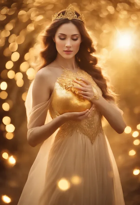 Golden Goddess Freyer, Majestic Goddess of Love and Magic, Her hands shine with mysterious power.Her hands shine warm and charmingly.Her presence is a light of hope and joy.Her golden aura is、It is a shining golden aura of love and protection.Shooting star...