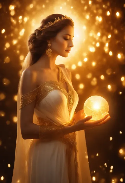 Golden Goddess Freyer, Majestic Goddess of Love and Magic, Her hands shine with mysterious power.Her hands shine warm and charmingly.Her presence is a light of hope and joy.Her golden aura is、It is a shining golden aura of love and protection.Shooting star...