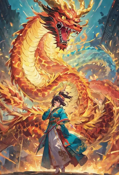 The background is a domineering Chinese dragon, Showcase its strong presence and vibrant coating,There are no characters,Bright light