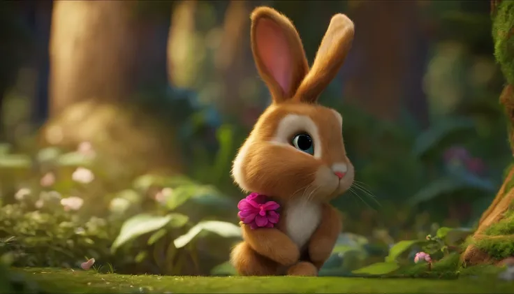 Little bunny，adolable，shaggy，cartoony, enchanted forest