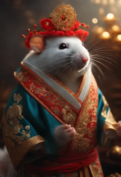 The rat wears a traditional Chinese costume and has the feeling of a New Year traditional image