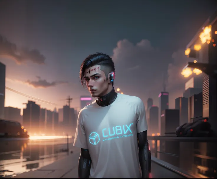 Cyberpunk handsome boy ultra realistic with cat