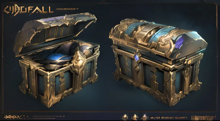 There are two purple chests，It has a purple design on it, polycount contest winner, object concept art, ultra detailed concept art, trending on polycount, highly detailed concept art, game assets, detailed conceptual drawing, chest, featured on polycount, ...