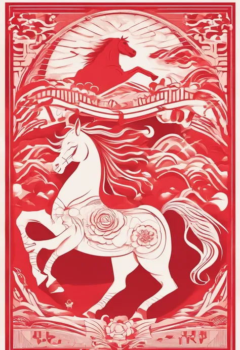 Zodiac horse，Chinese New Years Eve verse，red colour，jubilation，lanterns